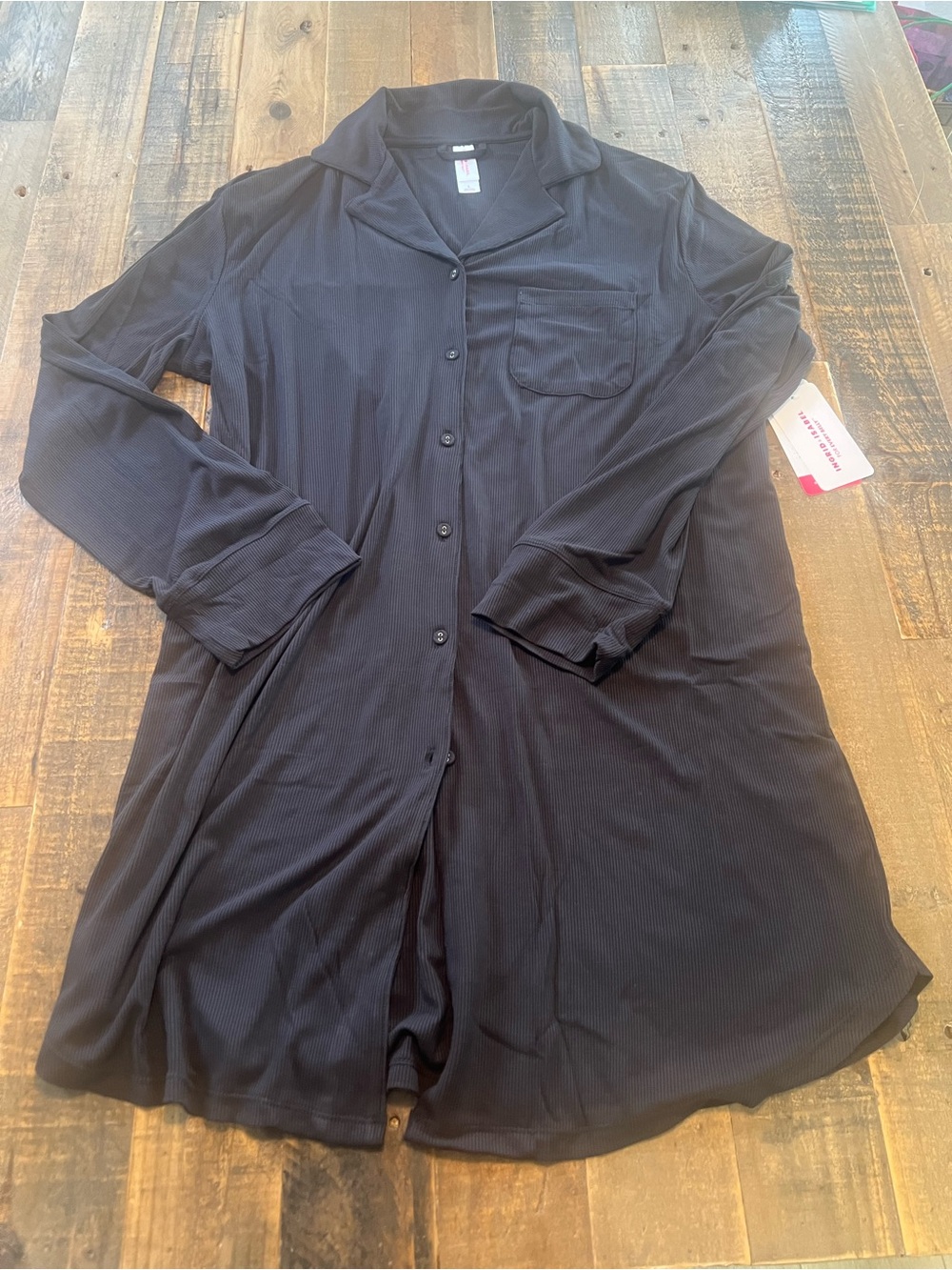 Ingrid & Isabel maternity nightshirt black ribbed button down long sleeve new